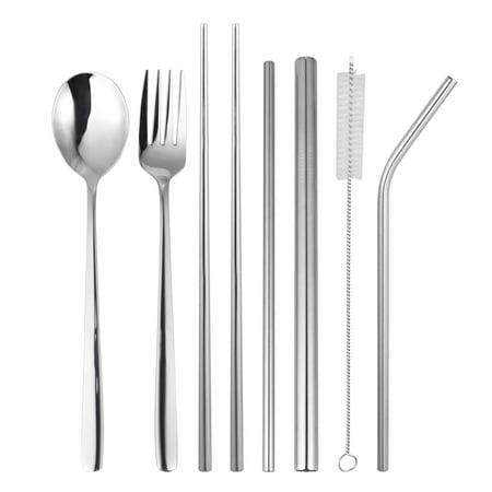 8pcs Stainless Steel Tableware Set Outdoor Portable Spoon Fork Chopsticks Straws Dinnerware Kit (Silver with Black Bag)
8pcs Stainless Steel Tableware Set Outdoor Portable Spoon Fork Chopsticks Straws Dinnerware Kit (Silver with Black Bag)