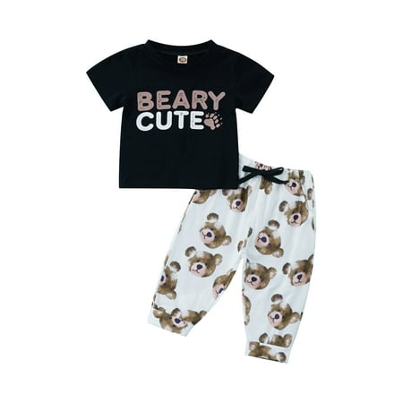 Sunisery Infant Baby Girls 2Pcs Clothes Set Lettering Short Sleeve T-shirt Tops + Elastic Drawstring Waist Pants Black 6-12 Months
Sunisery Infant Baby Girls 2Pcs Clothes Set Lettering Short Sleeve T-shirt Tops + Elastic Drawstring Waist Pants Black 6-12 Months