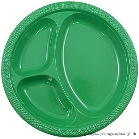 plastic 3 compartment divided plates - large - 10 1/4 inch - green - 20/pack