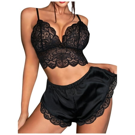 QWANG Contrast Lace Satin Lingerie Set Camisole Shorts Set Comfortable Pajamas Lingerie
QWANG Contrast Lace Satin Lingerie Set Camisole Shorts Set Comfortable Pajamas Lingerie