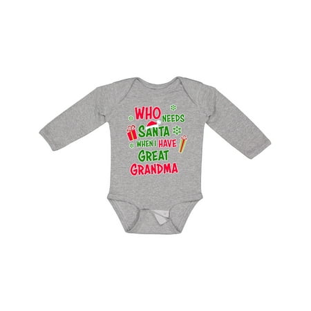Inktastic Who Needs Santa when I Have Great Grandma Gift Baby Boy or Baby Girl Long Sleeve Bodysuit
Inktastic Who Needs Santa when I Have Great Grandma Gift Baby Boy or Baby Girl Long Sleeve Bodysuit