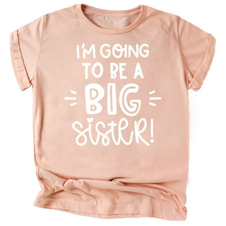 

Olive Loves Apple Big Sister New Baby Reveal I m Going to be a Big Sister New Sibling Announcement T-Shirts White on Peach Shirt 18 Months