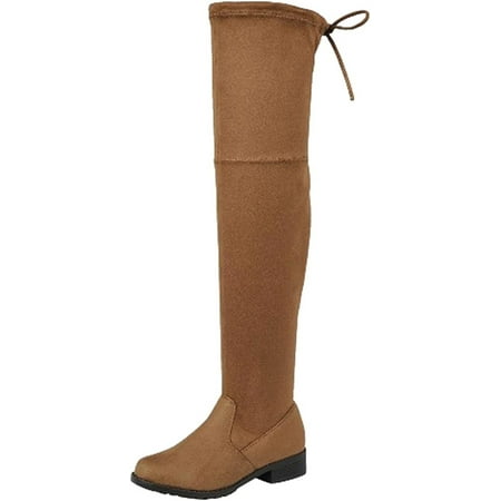 QUIETTCEX Womens Over The Knee Thigh High Flat Boot (85 B(M) US Tan)
