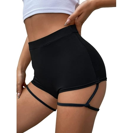 Women s High Waist Booty Shorts Cut Out Rave Skinny Elastic Bottom