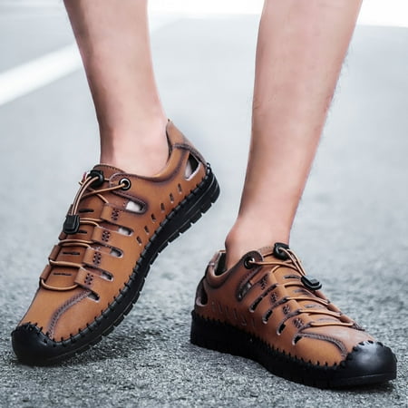 Sneakers Gentlemen Shoes Leather Summer Hollow Breathable Cool Large Size Casual Shoes