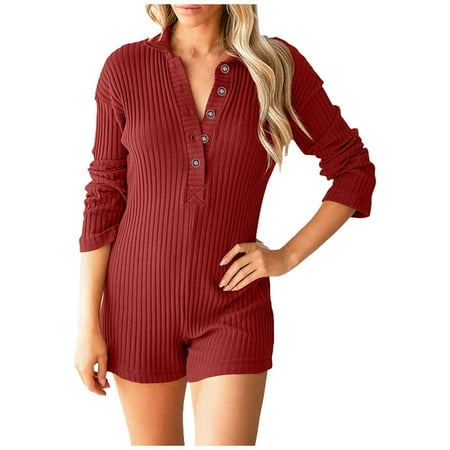 Women s Long Sleeve Ribbed Button V Neck Lapel Collar Shorts Romper Sexy Solid Color Playsuit Bodysuit Onesie Jumpsuit Womens Clothes
Women s Long Sleeve Ribbed Button V Neck Lapel Collar Shorts Romper Sexy Solid Color Playsuit Bodysuit Onesie Jumpsuit Womens Clothes