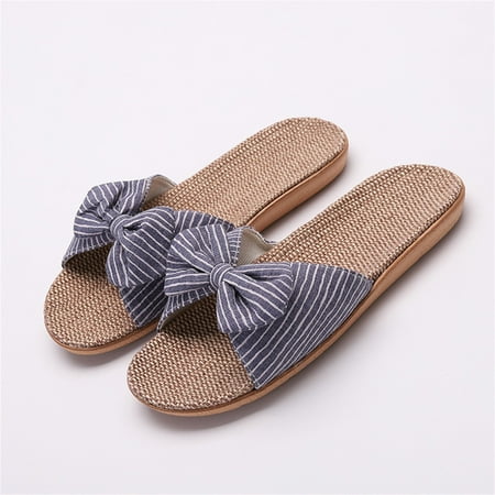 ClodeEU Women Female Bowknot Flax Linen Flip Flops Beach Shoes Sandals Slippers