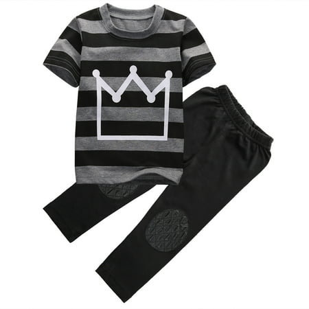 Toddler Baby Boys 2Pcs Clothes Crown Pattern Round Neck Short Sleeves Striped Shirt Tops+Long Pants Clothes Outfits
Toddler Baby Boys 2Pcs Clothes Crown Pattern Round Neck Short Sleeves Striped Shirt Tops+Long Pants Clothes Outfits