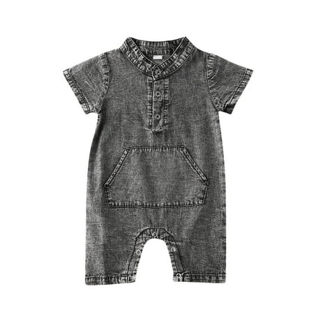 jaweiw Newborn Baby Boys Girls Summer One-piece Denim Romper Short Sleeve Solid Color Bodysuit Casual Button Jumpsuit
jaweiw Newborn Baby Boys Girls Summer One-piece Denim Romper Short Sleeve Solid Color Bodysuit Casual Button Jumpsuit