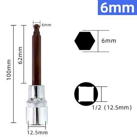 100mm H4-H17 Ball Head 12.7mm Drive Hexagon Wrench Socket Screwdriver Bit
100mm H4-H17 Ball Head 12.7mm Drive Hexagon Wrench Socket Screwdriver Bit