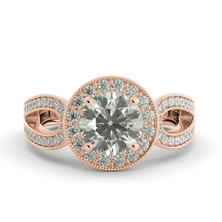3.32 ct Classic Moissanite Round & Diamond Vintage Halo Engagement Ring 14k Rose Gold