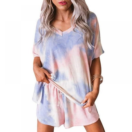 Casual Short Pajamas Set for Womens Tie Dye Printed Short Sleeve Tops and Shorts Short Pajamas Sets Nightwear Loungewear
Casual Short Pajamas Set for Womens Tie Dye Printed Short Sleeve Tops and Shorts Short Pajamas Sets Nightwear Loungewear