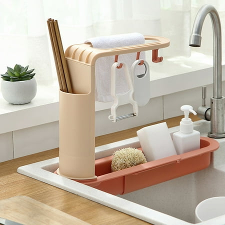 Fogcroll Sink Rack Multifunctional with Hooks Plastic Adjustable Dish Drain Shelf for Kitchen
Fogcroll Sink Rack Multifunctional with Hooks Plastic Adjustable Dish Drain Shelf for Kitchen