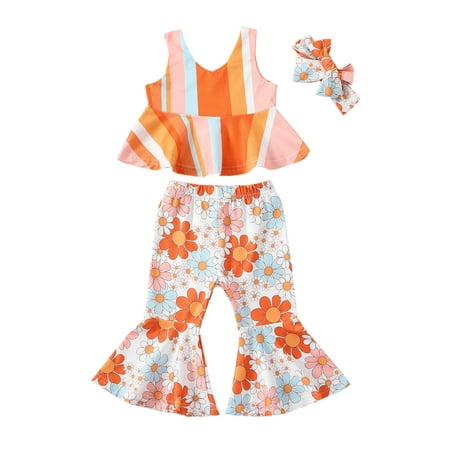 Sunisery Kids Toddler Baby Girls Summer Outfit Sets Sleeveless Striped Tank Tops Floral Flared Pants Headband Clothes 6-12 Months
Sunisery Kids Toddler Baby Girls Summer Outfit Sets Sleeveless Striped Tank Tops Floral Flared Pants Headband Clothes 6-12 Months