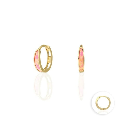 14k Yellow Gold Multicolor Fire Opal Huggie Hoop Earrings 0.4"