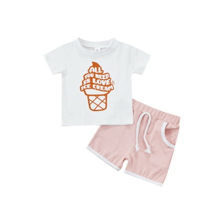 Suanret Newborn Baby Girls 2Pcs Outfits Short Sleeve Ice Cream Letter Printed Tops+Side Pockets Drawstring Shorts White Pink 12-18 Months
Suanret Newborn Baby Girls 2Pcs Outfits Short Sleeve Ice Cream Letter Printed Tops+Side Pockets Drawstring Shorts White Pink 12-18 Months