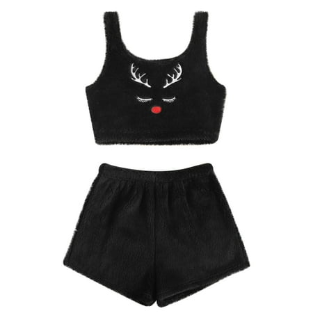 Womens Black Flannel Sleepwear Sets Comfy Elk Print Sleeveless Top And Shorts Loungewear Nightwear Pajamas Sets
Womens Black Flannel Sleepwear Sets Comfy Elk Print Sleeveless Top And Shorts Loungewear Nightwear Pajamas Sets