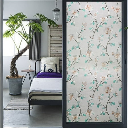 3D Non-Adhesive Flower Window Glass Film Static Frosted Privacy Protection Window Glass Sticker Elegant Home Decor Bathroom Living Room Kitchen Glass Sticker UV Protection