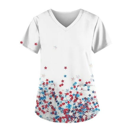 Sksloeg Scrub Top for Women Summer Workwear V Neck Short Sleeve American Flag Print Nursing Uniform Pattern Scrubs Shirts with Pockets White XL
Sksloeg Scrub Top for Women Summer Workwear V Neck Short Sleeve American Flag Print Nursing Uniform Pattern Scrubs Shirts with Pockets White XL