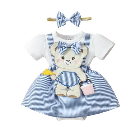 Tsseiatte Baby Girls Summer Romper Dress Short Sleeve Crewneck Bear Embroidery Romper with Headband
Tsseiatte Baby Girls Summer Romper Dress Short Sleeve Crewneck Bear Embroidery Romper with Headband