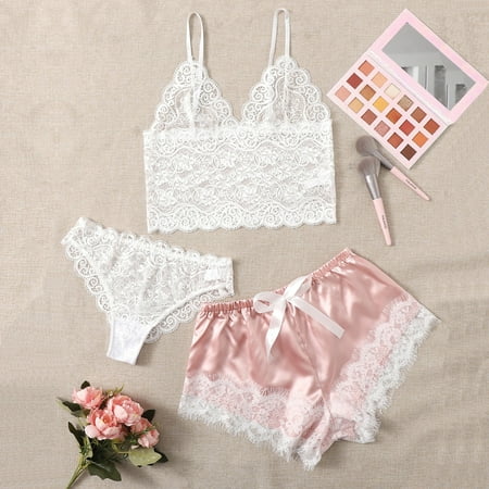 Qcmgmg 3 Pack Floral Sleepwear Nightgown Crop Top Shorts Brief Pjs Lace-Up Sexy Satin Pajamas Set for Women
Qcmgmg 3 Pack Floral Sleepwear Nightgown Crop Top Shorts Brief Pjs Lace-Up Sexy Satin Pajamas Set for Women