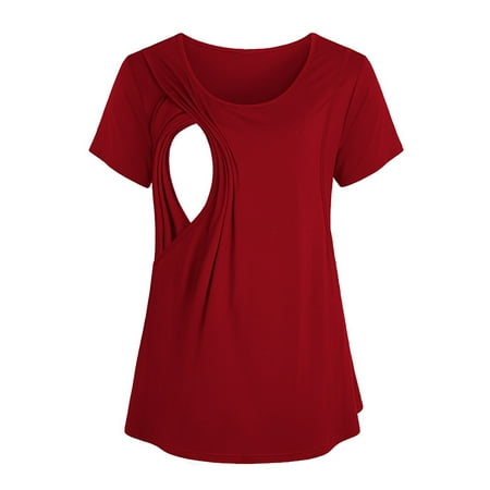 PALACLOTH Women s Double Layered Nursing Breastfeeding Tops Maternity Summer Short Sleeve Tee