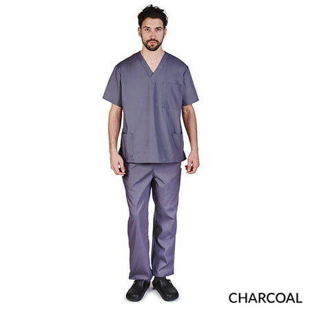 M&M SCRUBS Solid Men Scrub Set Men Medical Uniforms 201 (CHARCOAL)