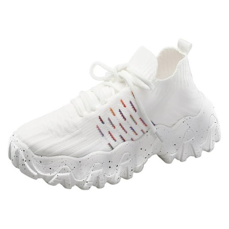 Youmylove Ladies Shoes Fashion Thick Sole Sneakers Thick Sole Breathable Stylish Lace Mesh Casual Shoes Daily Walk Footwear
