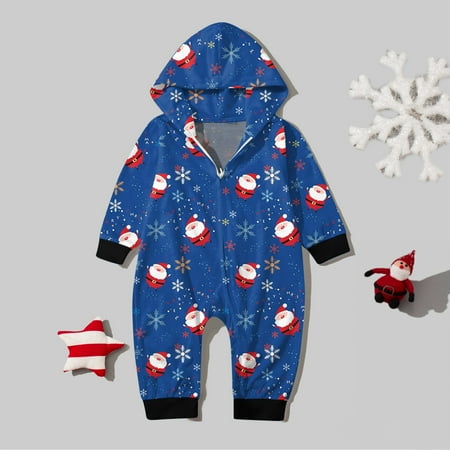 Baby Christmas Sets Prints Hooded Zipper Jumpsuit Family Outfit