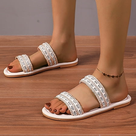 Cathalem Slippers for Women Retro Women Beach Slip On Rhinestone Casual Open Toe Non Slip Flat Slippers Booties for Women White 8
Cathalem Slippers for Women Retro Women Beach Slip On Rhinestone Casual Open Toe Non Slip Flat Slippers Booties for Women White 8