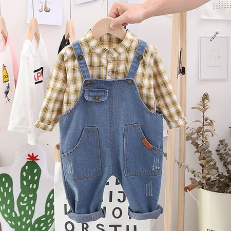 Boys Outfits Two-Piece Plaid Long Sleeve Shirt Tops Tee and Denim Jean Pants Overalls Suits for Kids Boys
Boys Outfits Two-Piece Plaid Long Sleeve Shirt Tops Tee and Denim Jean Pants Overalls Suits for Kids Boys