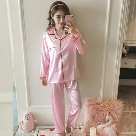 TOPOINT Women Satin Pajamas Set Long Sleeve Tops+Long Pants Sleepwear Pajamas Suit Spring Homewear New