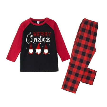 Nomeniren Girls Family Christmas Pajamas Check Patchwork Letter Printed Loungewear Pajamas Set Parent