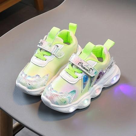 HAXMNOU Light Up Shoes For Girls Children LED Walking Shoes Girls Kids Children Kids Casual Shoes Green