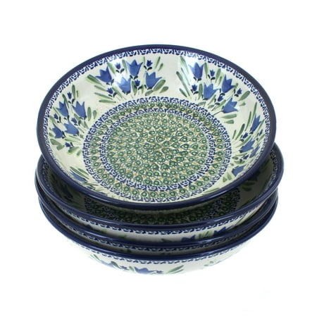 Blue Rose Polish Pottery Blue Tulip 4 Piece Large Salad Bowl Set