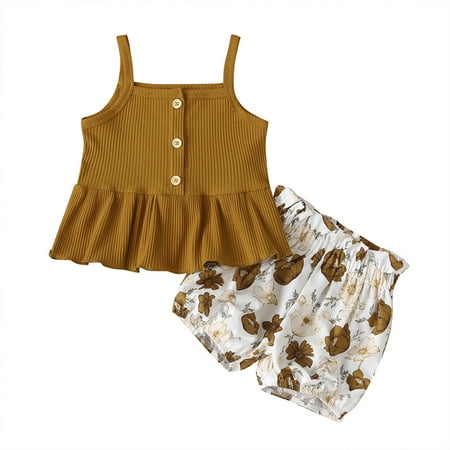 DNDKILG Infant Baby Toddler Girls 2 Piece Summer Sleeveless Outfits Print Clothes Set Cami Top and Shorts Set with Yellow 6M-4Y 90
DNDKILG Infant Baby Toddler Girls 2 Piece Summer Sleeveless Outfits Print Clothes Set Cami Top and Shorts Set with Yellow 6M-4Y 90
