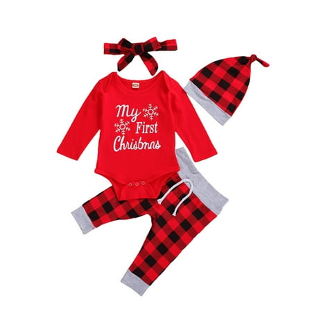 Spring hue Baby Boys Girls Christmas Plaid 4Pcs Jumpsuit Romper + Pants+Hat Headband Outfits
Spring hue Baby Boys Girls Christmas Plaid 4Pcs Jumpsuit Romper + Pants+Hat Headband Outfits