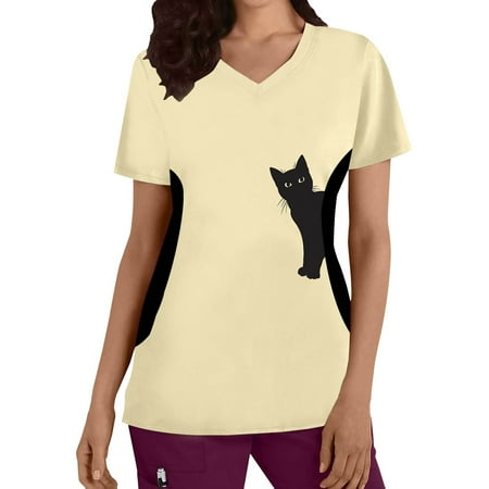 Cat Printed Working Uniform Womens Plus Size Top V Neck Short Sleeved Cats Prints T Shirt Blouse Scrubs Uniform Nurses
Cat Printed Working Uniform Womens Plus Size Top V Neck Short Sleeved Cats Prints T Shirt Blouse Scrubs Uniform Nurses