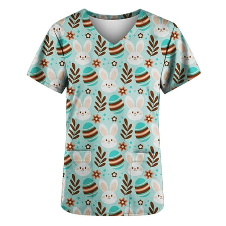 Easter Scrub Tops for Womens Animal Print Bunny Eggs Pattern Workwear V Neck Working Uniform Nurses Tops with Pockets
Easter Scrub Tops for Womens Animal Print Bunny Eggs Pattern Workwear V Neck Working Uniform Nurses Tops with Pockets