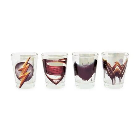 DC Comics Justice League Movie Logos 1.5-Ounce Mini Shot Glasses | Set of 4