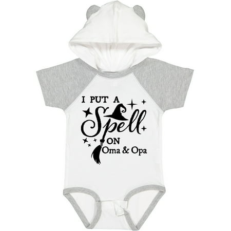 Inktastic I Put a Spell on Oma and Opa Witch Hat and Broom Gift Baby Boy or Baby Girl Bodysuit
