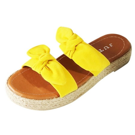 

SEMIMAY Summer Sandals Shoes SlipOn Beach Weave Open Breathable Toe Women s Flat Bow Women s Sandals