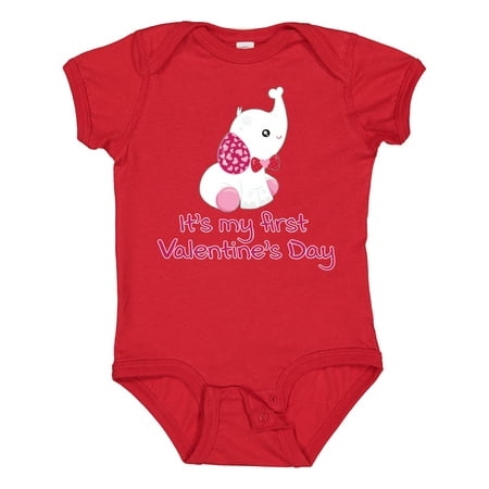 Inktastic Valentine s Day Pink & White Elephant with Red Bowtie Gift Baby Boy or Baby Girl Bodysuit