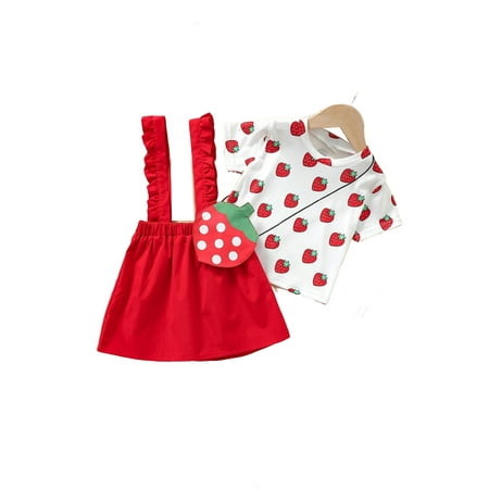 Cute Strawberry Print Tee Ruffle Trim Stand Collar Short Sleeve Red and White Toddler Girls Two-piece Outfits (Girl s)
Cute Strawberry Print Tee Ruffle Trim Stand Collar Short Sleeve Red and White Toddler Girls Two-piece Outfits (Girl s)