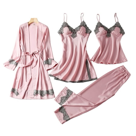4PCS Pajama Sets for Women Sexy Nightgown and Robe Set Cami Top Lace Sleepwear with Chest Pads Loungewear
4PCS Pajama Sets for Women Sexy Nightgown and Robe Set Cami Top Lace Sleepwear with Chest Pads Loungewear