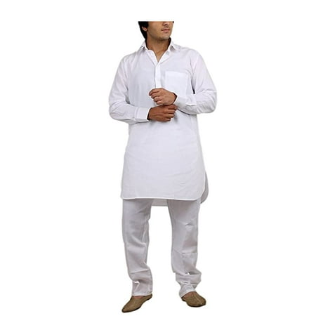 Royal Men s White Cotton Blended Fine Pathani Kurta Pyjama