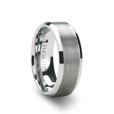 Petersburg Brushed Center White Tungsten Ring With Beveled Edges