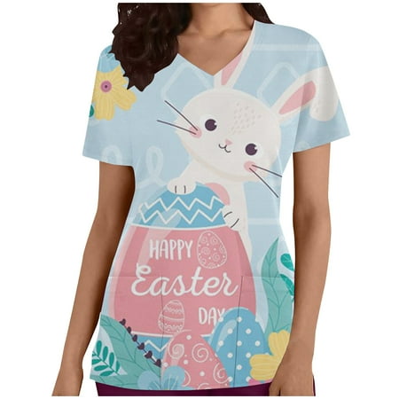 FAVIPT Womens Summer Tops Easter Scrub Tops Women Bunny Egg Hunt Print Medical Scrub Tops with Pocket Summer Comfy Short Sleeve V Neck Holiday Tunics
FAVIPT Womens Summer Tops Easter Scrub Tops Women Bunny Egg Hunt Print Medical Scrub Tops with Pocket Summer Comfy Short Sleeve V Neck Holiday Tunics