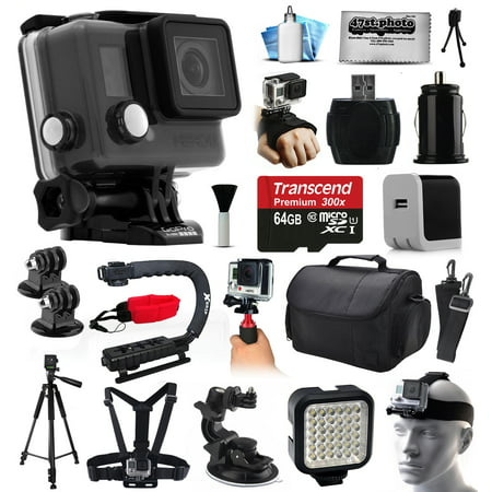 GoPro HERO+ LCD Camera Camcorder (CHDHB-101) with Professional Accessories Kit includes 64GB Card + Case + Tripod + Head & Chest Strap + Home & Travel Charger + Opteka X-Grip + Car Mount + More