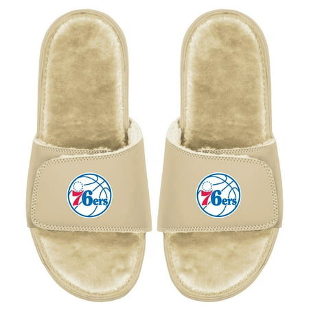 Men s ISlide Tan Philadelphia 76ers Dune Faux Fur Slide Sandals